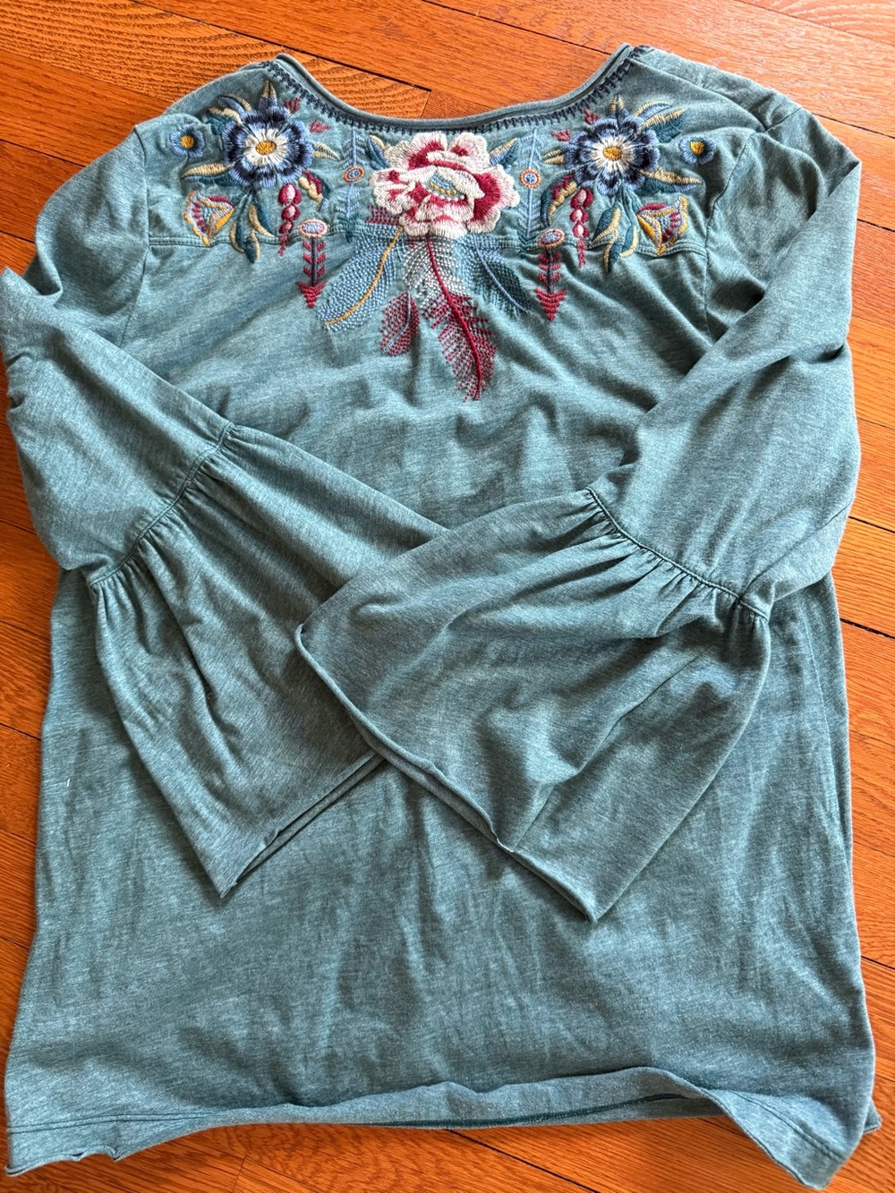 Johnny Was V-Neck Long Sleeve Top with Multicolor Floral Embroidery - Picture 4 of 4